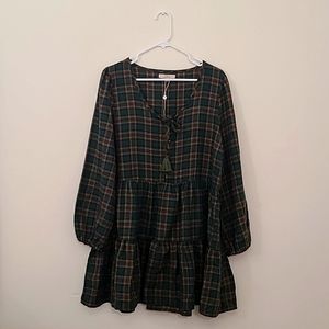 Chelsea & Violet Ruffled Green Plaid Dress